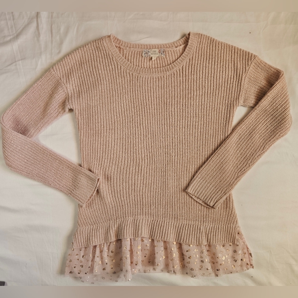 Pink Republic Girls Pink Long Sleeve Sweater With Lace Detail At Bottom Size L